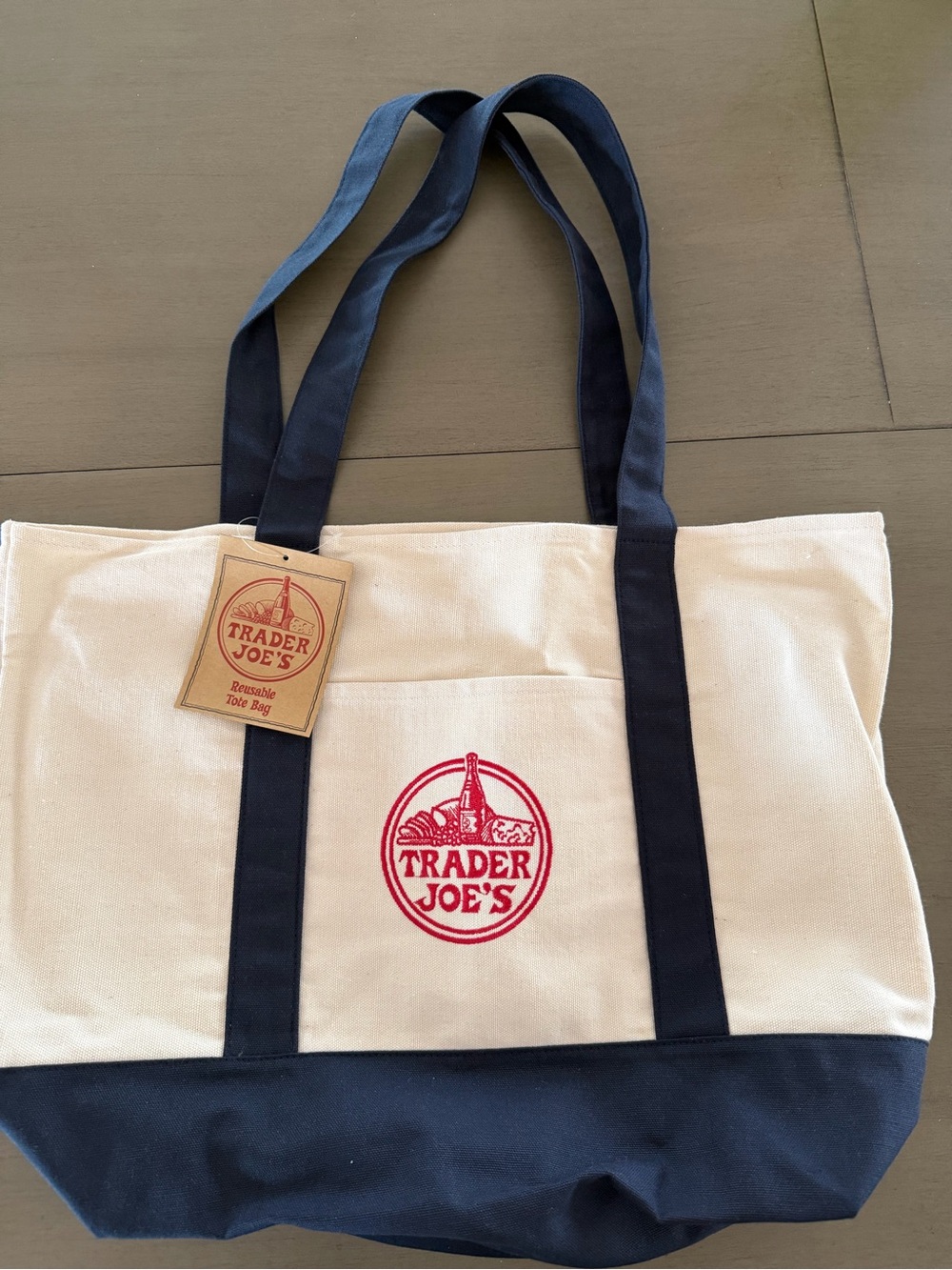 Trader Joe's Canvas Tote Bag in Cream and Navy